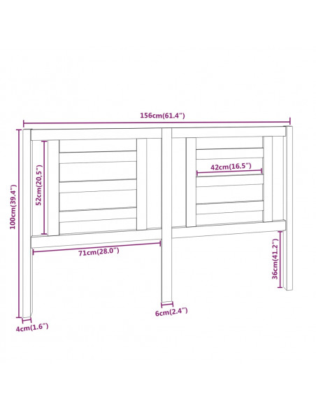Testiera per Letto 156x4x100 cm in Legno Massello di Pino