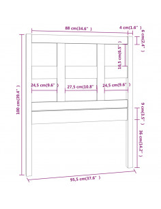 Testiera per Letto Nera 95,5x4x100 cm in Legno Massello di Pino