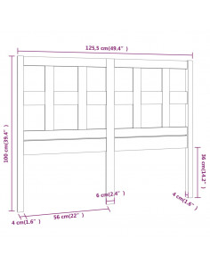 Testiera per Letto Nera 125,5x4x100cm in Legno Massello di Pino