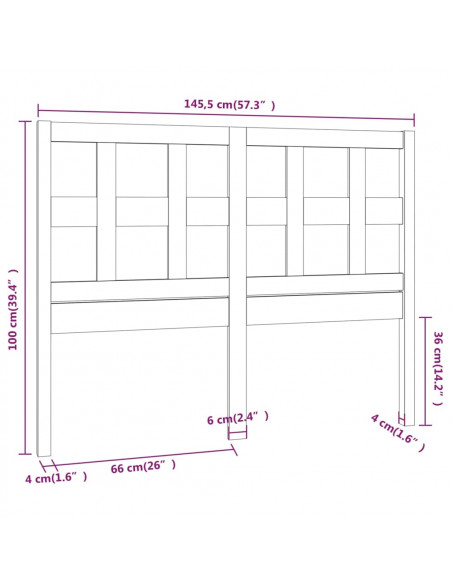 Testiera per Letto Nera 145,5x4x100cm in Legno Massello di Pino