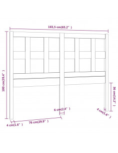 Testiera per Letto Nera 165,5x4x100cm in Legno Massello di Pino
