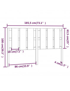 Testiera per Letto Grigia 185,5x4x100 cm Legno Massello di Pino
