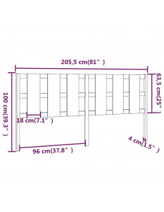Testiera per Letto Bianca 205,5x4x100 cm Legno Massello di Pino
