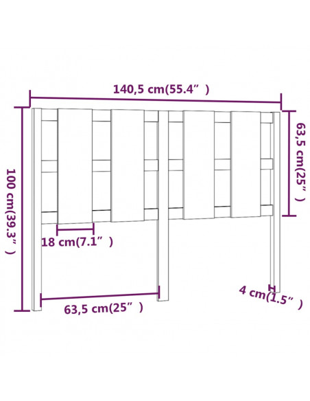 Testiera per Letto Miele 140,5x4x100 cm Legno Massello di Pino