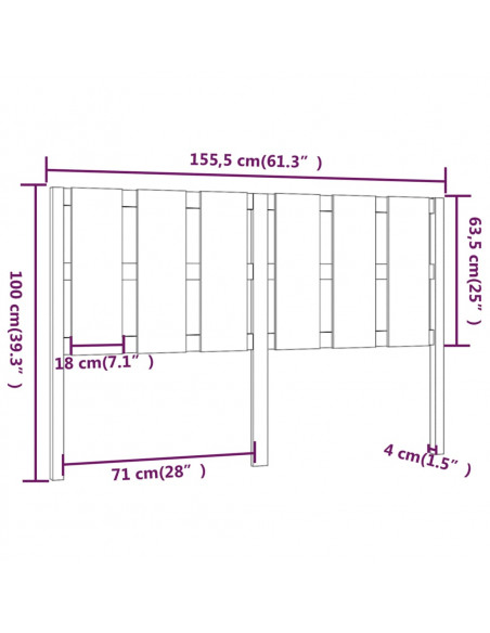 Testiera per Letto Nera 155,5x4x100cm in Legno Massello di Pino