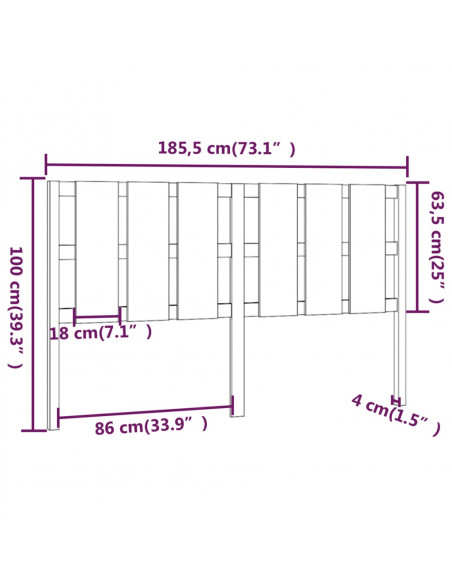 Testiera per Letto 185,5x4x100 cm in Legno Massello di Pino