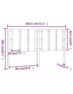 Testiera per Letto Miele 185,5x4x100 cm Legno Massello di Pino