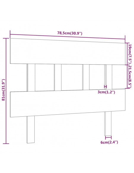 Testiera per Letto Nera 78,5x3x81 cm Legno Massello di Pino