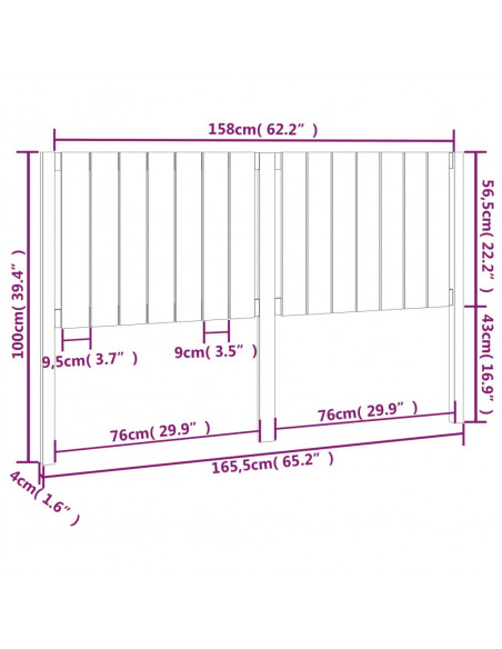 Testiera per Letto Bianca 165,5x4x100 cm Legno Massello di Pino