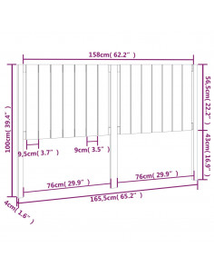 Testiera per Letto Nera 165,5x4x100cm in Legno Massello di Pino