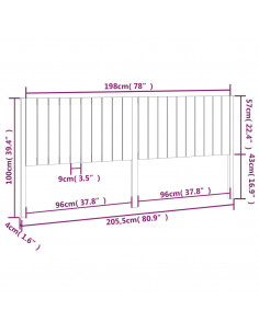Testiera per Letto Nera 205,5x4x100cm in Legno Massello di Pino