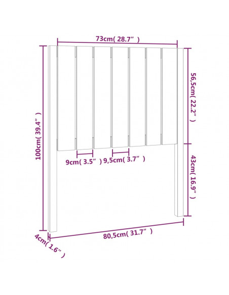 Testiera per Letto Miele 80,5x4x100cm in Legno Massello di Pino