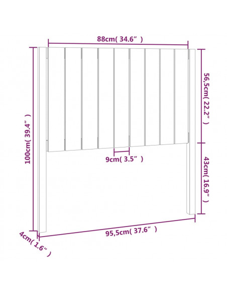 Testiera per Letto Miele 95,5x4x100cm in Legno Massello di Pino
