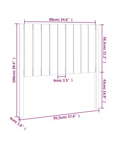 Testiera per Letto Nera 95,5x4x100 cm in Legno Massello di Pino