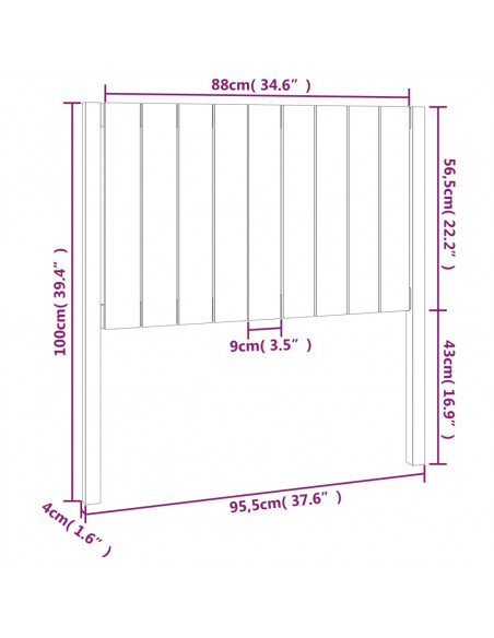 Testiera per Letto Nera 95,5x4x100 cm in Legno Massello di Pino