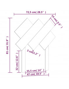Testiera per Letto Nera 72,5x3x81 cm in Legno Massello di Pino
