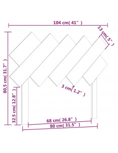 Testiera per Letto 104x3x80,5 cm in Legno Massello di Pino
