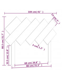Testiera per Letto Bianca 104x3x80,5 cm Legno Massello di Pino