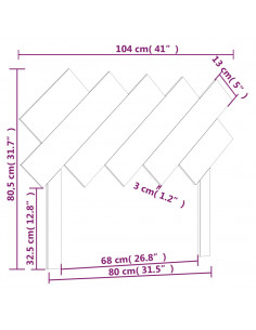 Testiera per Letto Nera 104x3x80,5 cm in Legno Massello di Pino