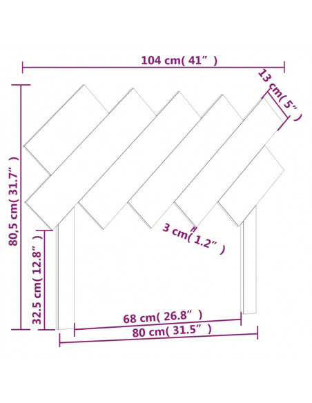 Testiera per Letto Nera 104x3x80,5 cm in Legno Massello di Pino