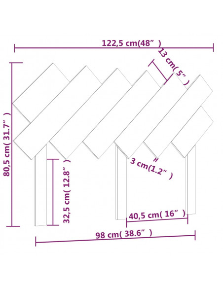 Testiera per Letto Nera122,5x3x80,5cm in Legno Massello di Pino