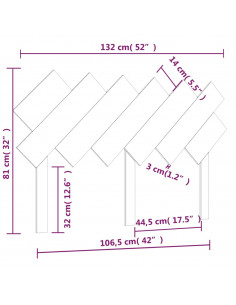 Testiera per Letto Nera 132x3x81 cm in Legno Massello di Pino