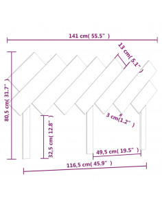 Testiera per Letto Bianca 141x3x80,5 cm Legno Massello di Pino