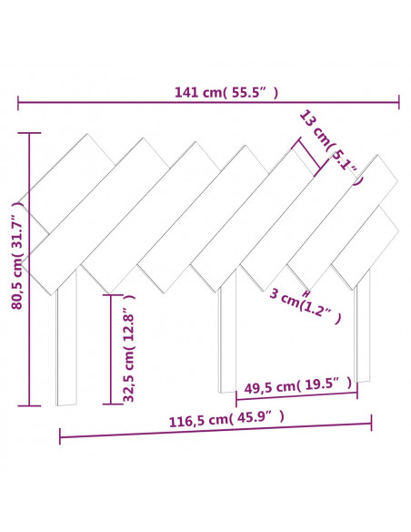 Testiera per Letto Bianca 141x3x80,5 cm Legno Massello di Pino