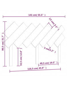 Testiera per Letto Nera 141x3x80,5 cm in Legno Massello di Pino