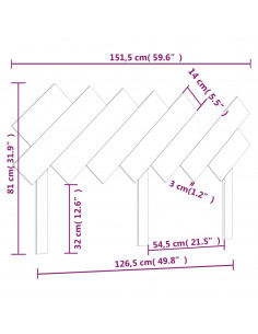 Testiera per Letto Bianca 151,5x3x81 cm Legno Massello di Pino