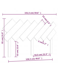 Testiera per Letto Bianca 151,5x3x81 cm Legno Massello di Pino