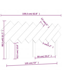 Testiera per Letto Nera 159,5x3x80,5 cm Legno Massello di Pino