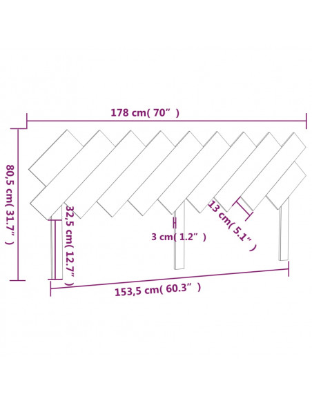 Testiera per Letto Miele 178x3x80,5cm in Legno Massello di Pino