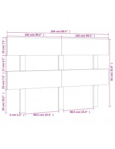 Testiera per Letto 204x3x81 cm in Legno Massello di Pino