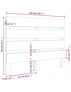 Testiera per Letto Grigia 100x3x80 cm in Legno Massello di Pino