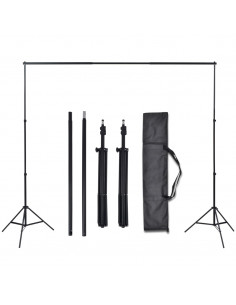 Kit Studio Foto con 3 Fondali in Cotone Telaio Regolabile 3x6 m