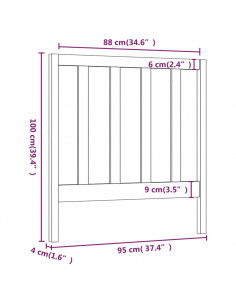 Testiera per Letto Bianca 95x4x100 cm in Legno Massello di Pino