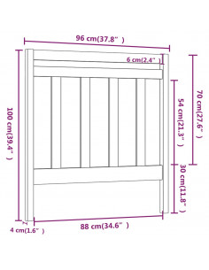 Testiera per Letto Nera 95x4x100 cm in Legno Massello di Pino
