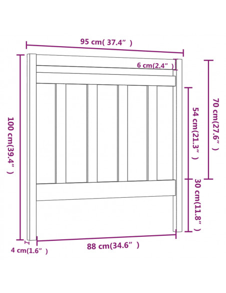 Testiera per Letto Miele 95x4x100 cm in Legno Massello di Pino