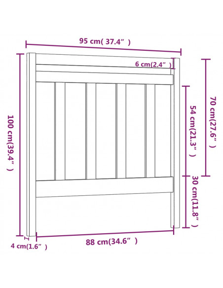 Testiera per Letto Bianca 95x4x100 cm in Legno Massello di Pino