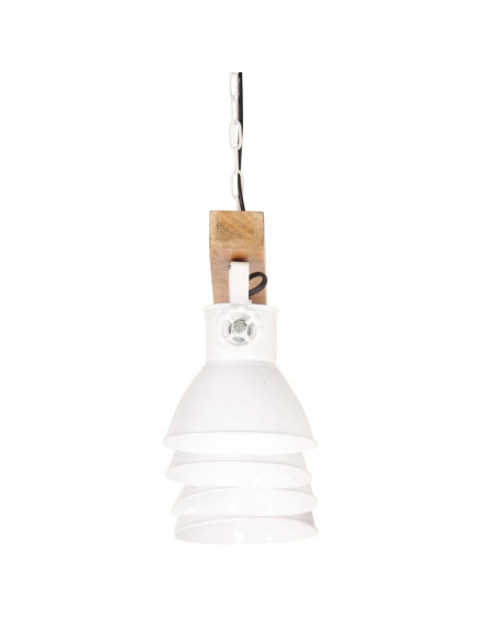Lampada a Sospensione Industriale Bianca E27 Legno di Mango