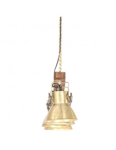 Lampada a Sospensione Industriale Ottone E27 Legno di Mango