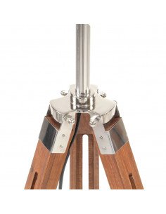 Lampada a Treppiede Marrone e Grigio in Legno di Teak 141 cm