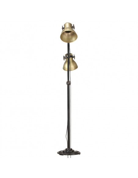 Lampada da Pavimento con 2 Paralumi Ottone E27 in Ghisa