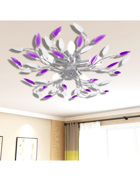Lampada da Soffitto Bianco e Viola in Cristalli Acrilici 5 E14