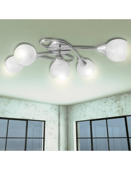 Lampada da Soffitto con Paralume in Vetro per 5 Lampadine E14