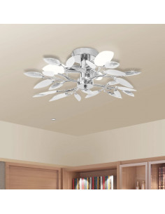 Lampada da Soffitto Foglie Bianco e Acrilico Trasparente 3xE14