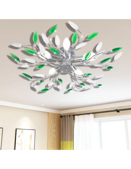 Lampada da Soffitto Verde e Bianco in Cristalli Acrilici 5 E14