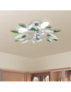 Lampada Soffitto Foglie Bianco e Verde Cristallo Acrilico 3xE14