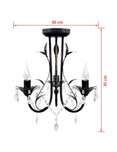 Lampadario Art Nouveau Nero Metallo Perline Cristallo e Lampadine E14